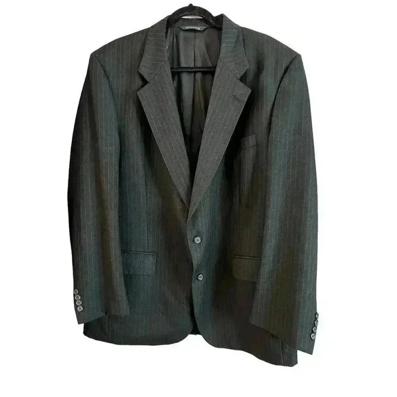 Vintage Burberry’s 100% Wool Blazer Men’s XXL Black Striped Buttons Pockets - Picture 1 of 7